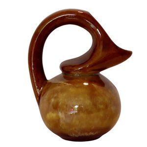 Vintage Handmade Gold and Brown Glazed Ceramic Pottery Jug/Vase